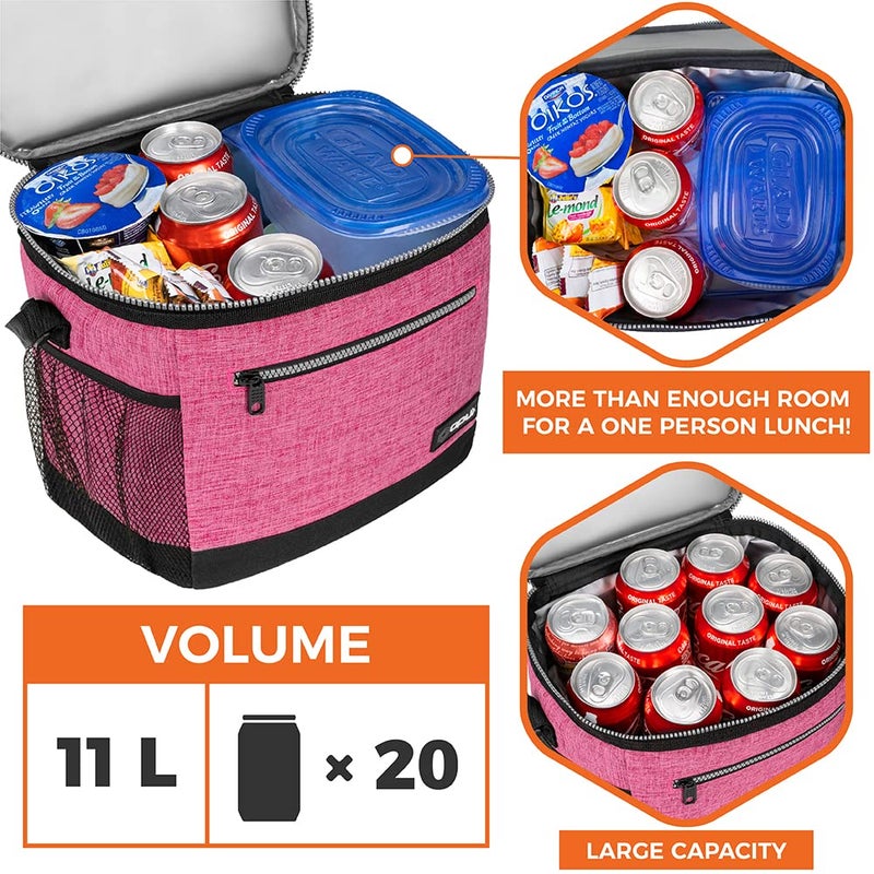 opux Extra Large Insulated Lunch Box Men Women, Lunch Bag for Work, Leakproof Soft Cooler Tote Adult, Lunch Pail, Picnic Beach Collapsible Food Bag with Shoulder Strap, Pink - Image 3
